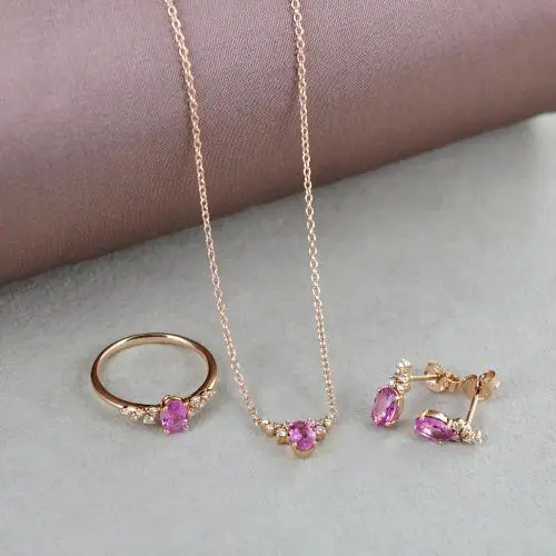collana in oro rosa con zaffiro rosa e diamanti miniatura 2