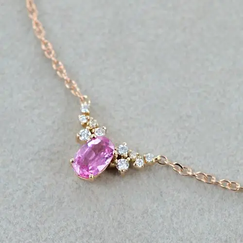 collana in oro rosa con zaffiro rosa e diamanti miniatura 3
