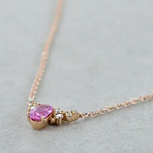 collana in oro rosa con zaffiro rosa e diamanti miniatura 4