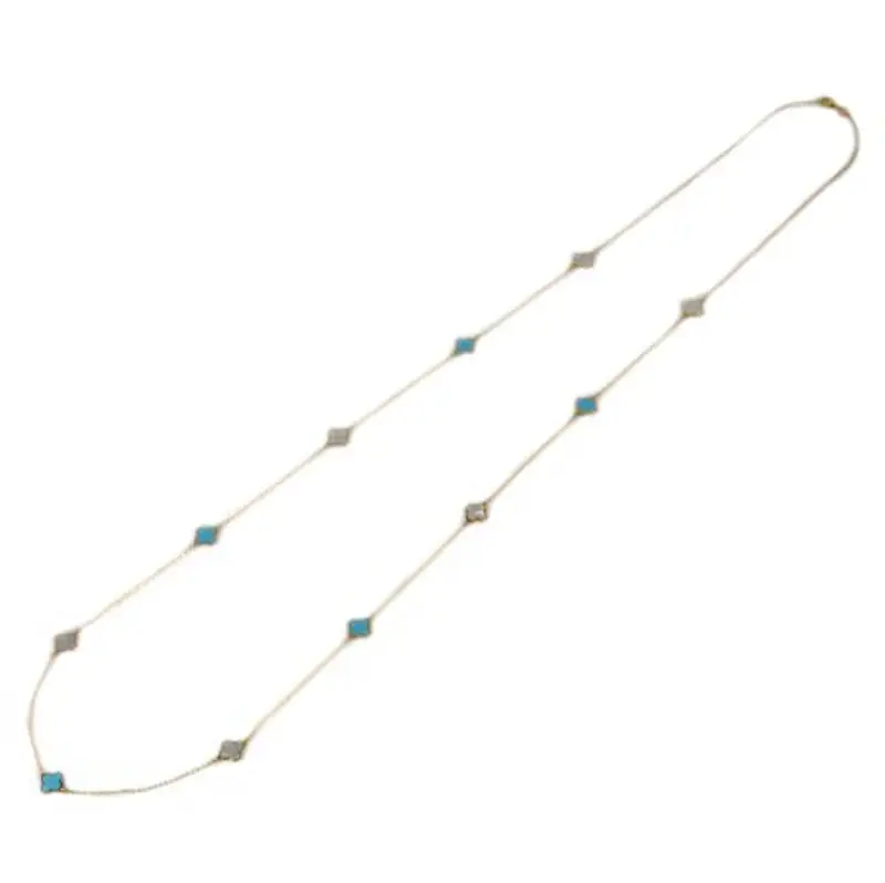 collana lunga in oro con quadrifogli madreperla e turchese