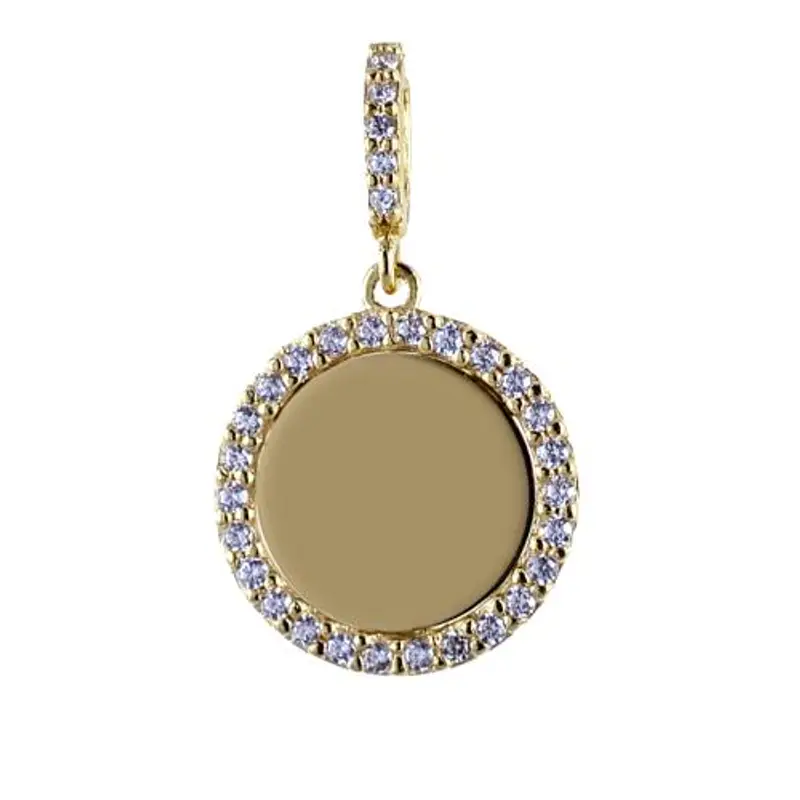 medaglia per incisione rotonda in oro giallo con zirconi