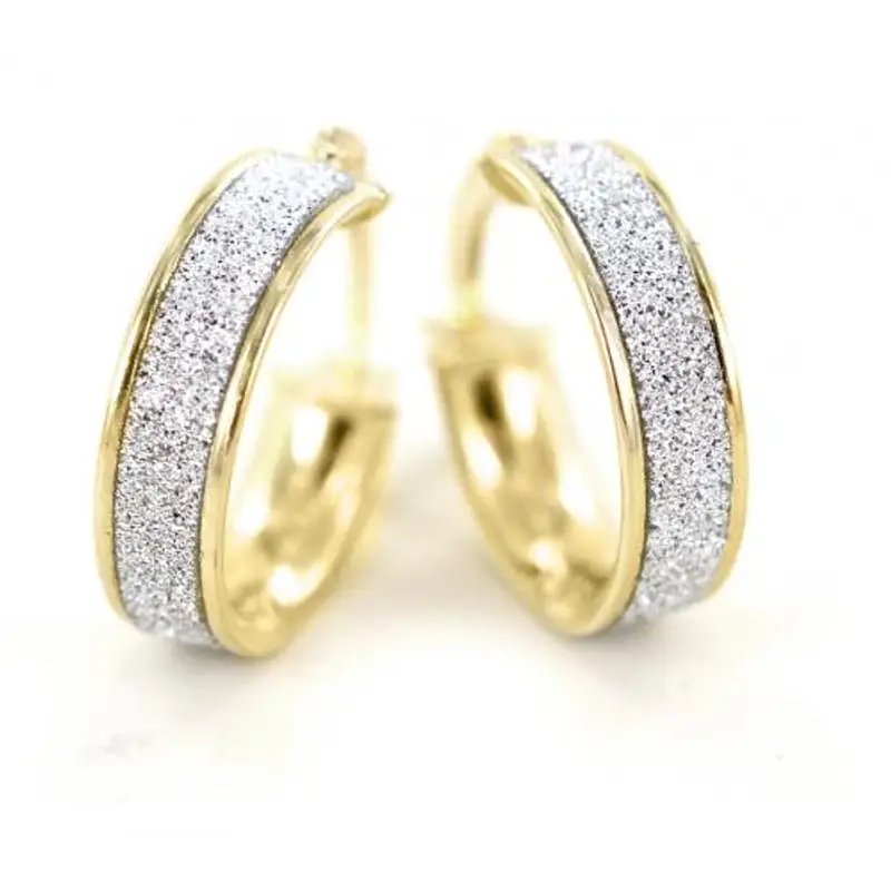 orecchini cerchio in oro giallo e bianco con glitter