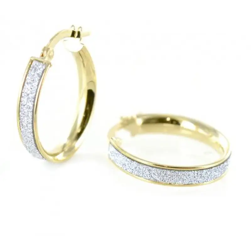 orecchini cerchio ovale n oro giallo e bianco glitter