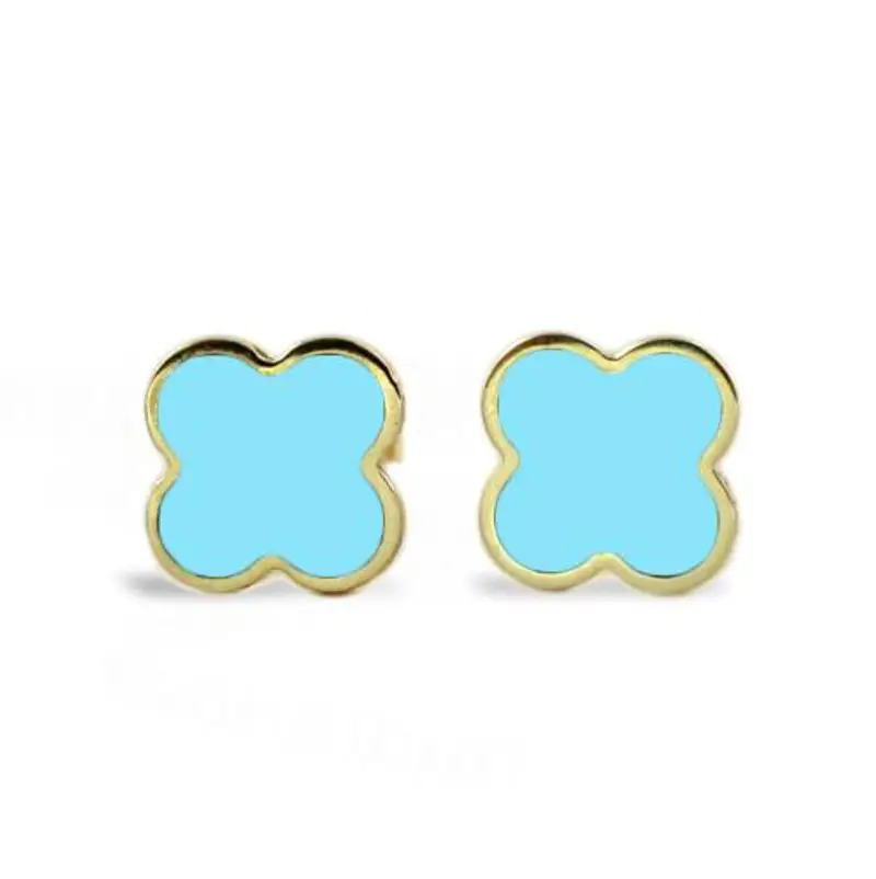 orecchini con quadrifoglio in oro e smalto turchese