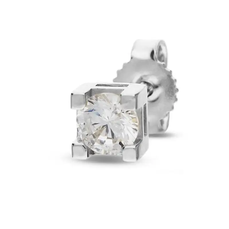 orecchino punto luce singolo in oro bianco e zircone 4.20 mm