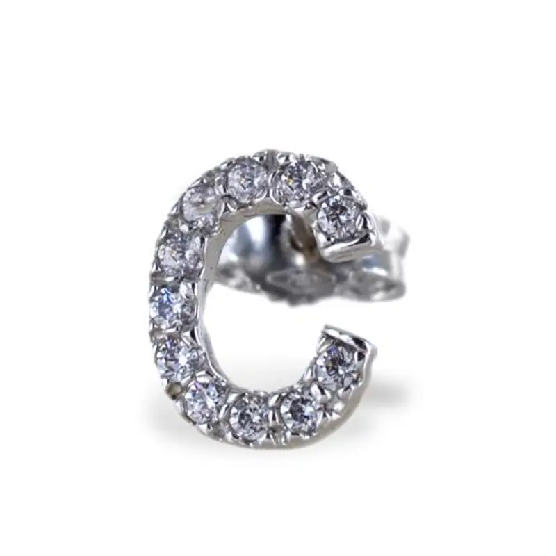 orecchino singolo lettera c in oro bianco e zirconi