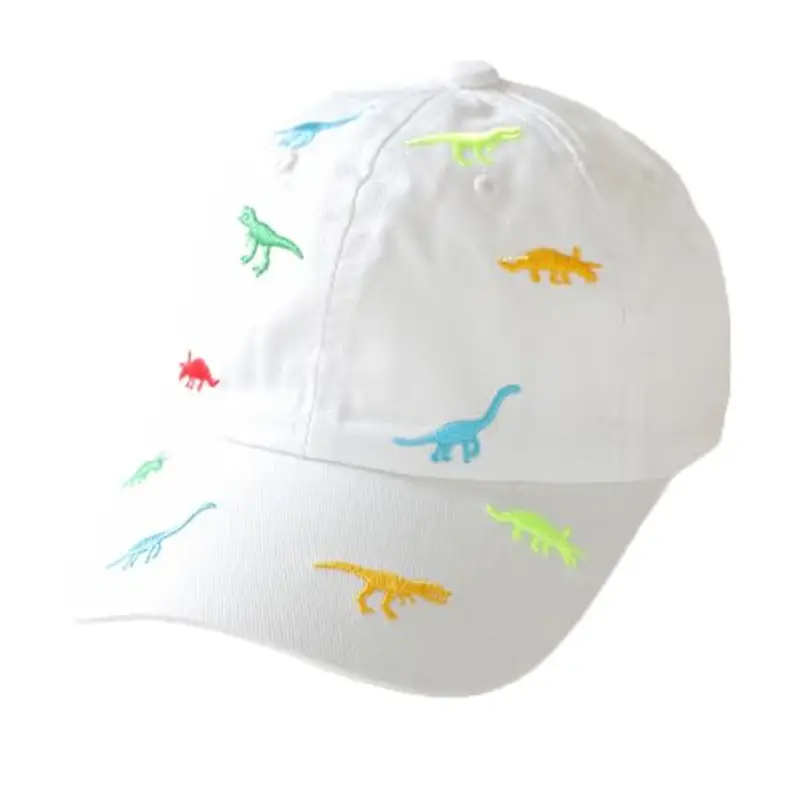 Cappellino da baseball estivo per bambini da 2 a 6 anni, con dinosauro, in cotone, cappello da sole per esterni, regolabile, per ragazzi e ragazze, per golf, sport, anti-UV, bianco, Taglia unica
