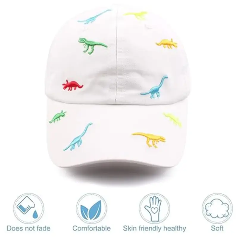 Cappellino da baseball estivo per bambini da 2 a 6 anni, con dinosauro, in cotone, cappello da sole per esterni, regolabile, per ragazzi e ragazze, per golf, sport, anti-UV, bianco, Taglia unica miniatura 3
