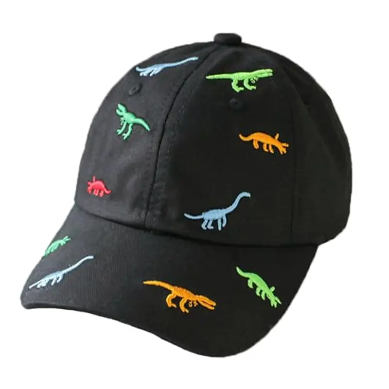 Cappellino da baseball estivo per bambini da 2 a 6 anni, con dinosauro, in cotone, cappello da sole per esterni, regolabile, per ragazzi e ragazze, per golf, sport, anti-UV, Nero , Taglia unica
