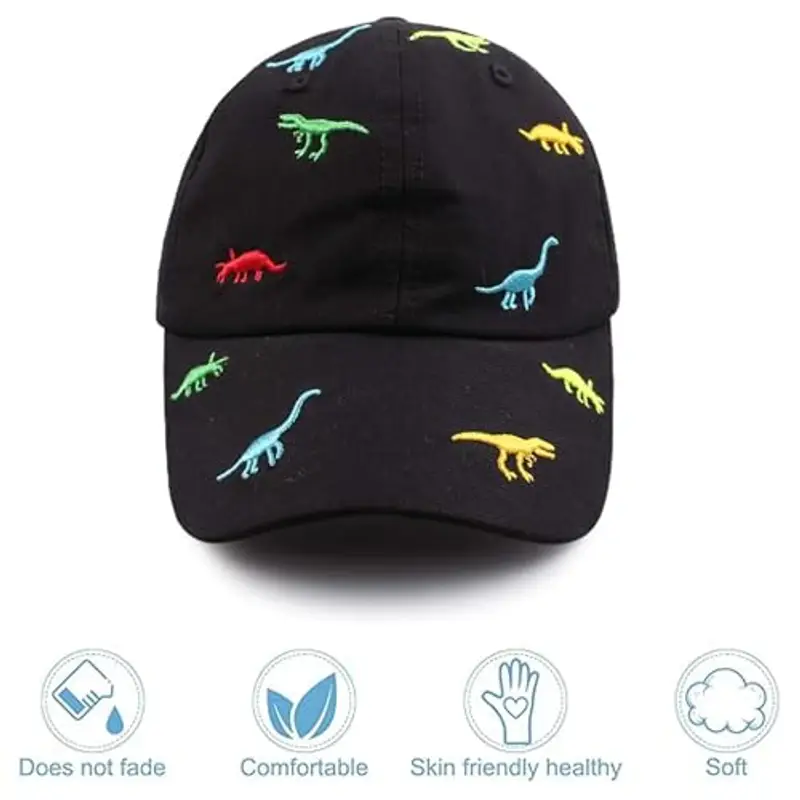 Cappellino da baseball estivo per bambini da 2 a 6 anni, con dinosauro, in cotone, cappello da sole per esterni, regolabile, per ragazzi e ragazze, per golf, sport, anti-UV, Nero, Taglia unica miniatura 3