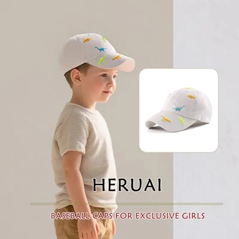 Cappellino da Baseball per Bambini e Bambine, con Ricamo a Forma di Dinosauro, Regolabile, in Cotone, con Protezione UV, per L'Estate, l'autunno, i Bambini, per 2-6 Anni miniatura 2