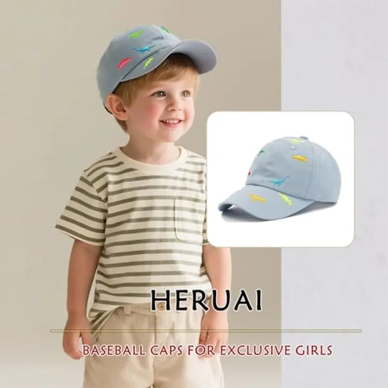 Cappellino da Baseball per Bambini e Bambine, con Ricamo a Forma di Dinosauro, Regolabile, in Cotone, con Protezione UV, per L'Estate, l'autunno, i Bambini, per 2-6 Anni miniatura 2