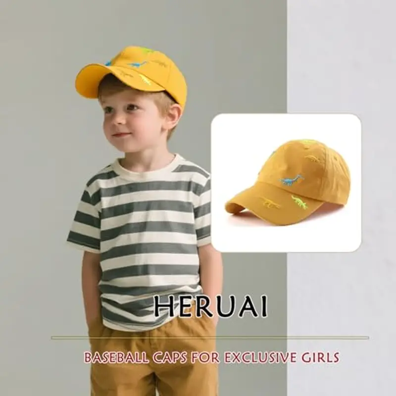 Cappellino da Baseball per Bambini e Bambine, con Ricamo a Forma di Dinosauro, Regolabile, in Cotone, con Protezione UV, per L'Estate, l'autunno, i Bambini, per 2-6 Anni miniatura 2