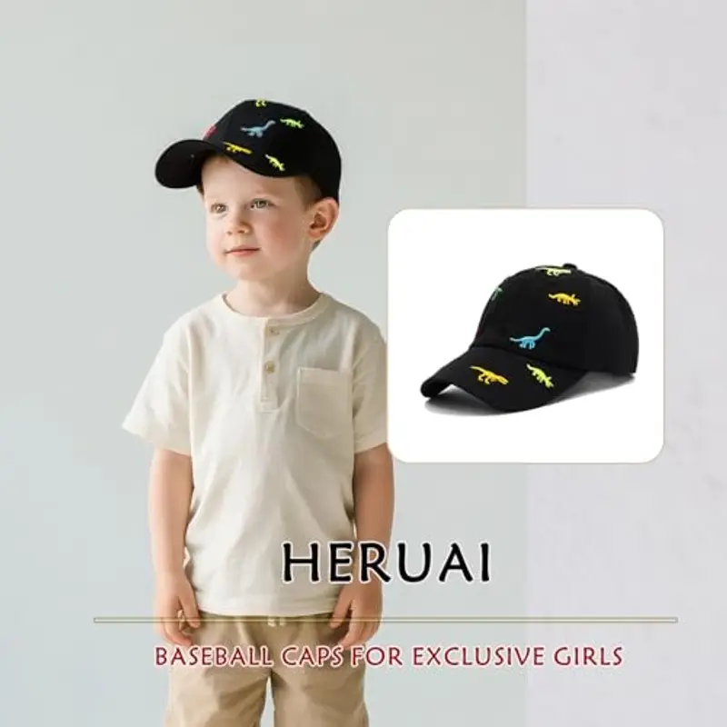 Cappellino da Baseball per Bambini e Bambine, con Ricamo a Forma di Dinosauro, Regolabile, in Cotone, con Protezione UV, per L'Estate, l'autunno, i Bambini, per 2-6 Anni miniatura 2