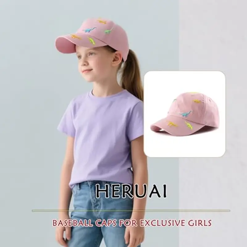Cappellino da Baseball per Bambini e Bambine, con Ricamo a Forma di Dinosauro, Regolabile, in Cotone, con Protezione UV, per L'Estate, l'autunno, i Bambini, per 2-6 Anni miniatura 2