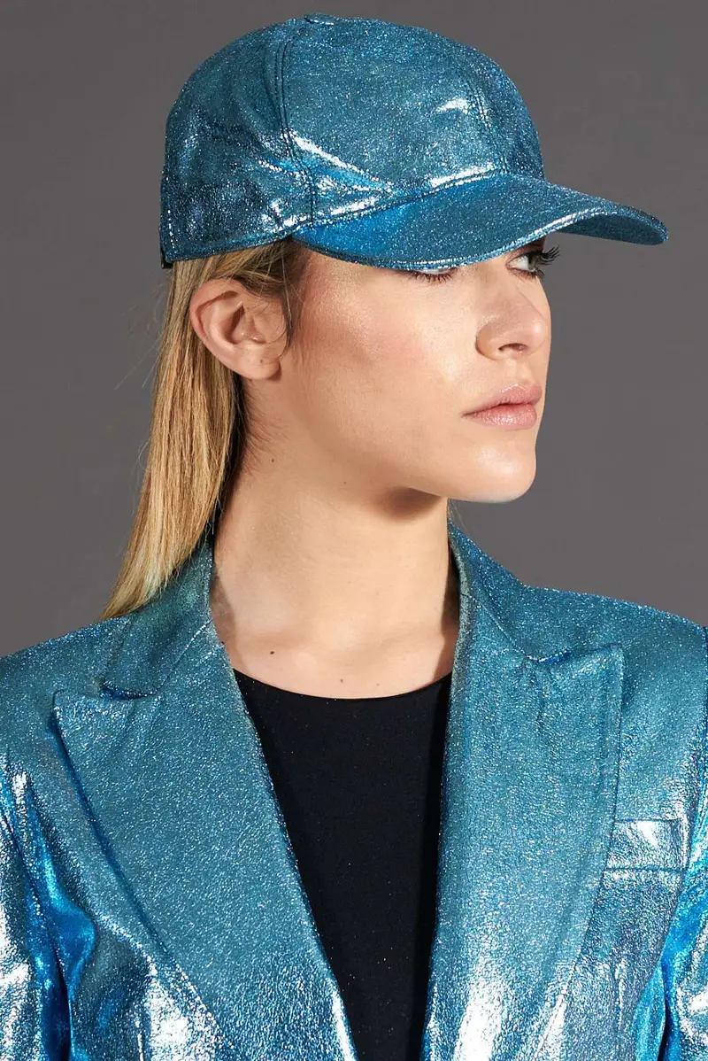 Cappello baseball in pelle laminata azzurra unisex strappo regolabile D'Arienzo, Seleziona Taglia S (55cm), Colore Azzurro