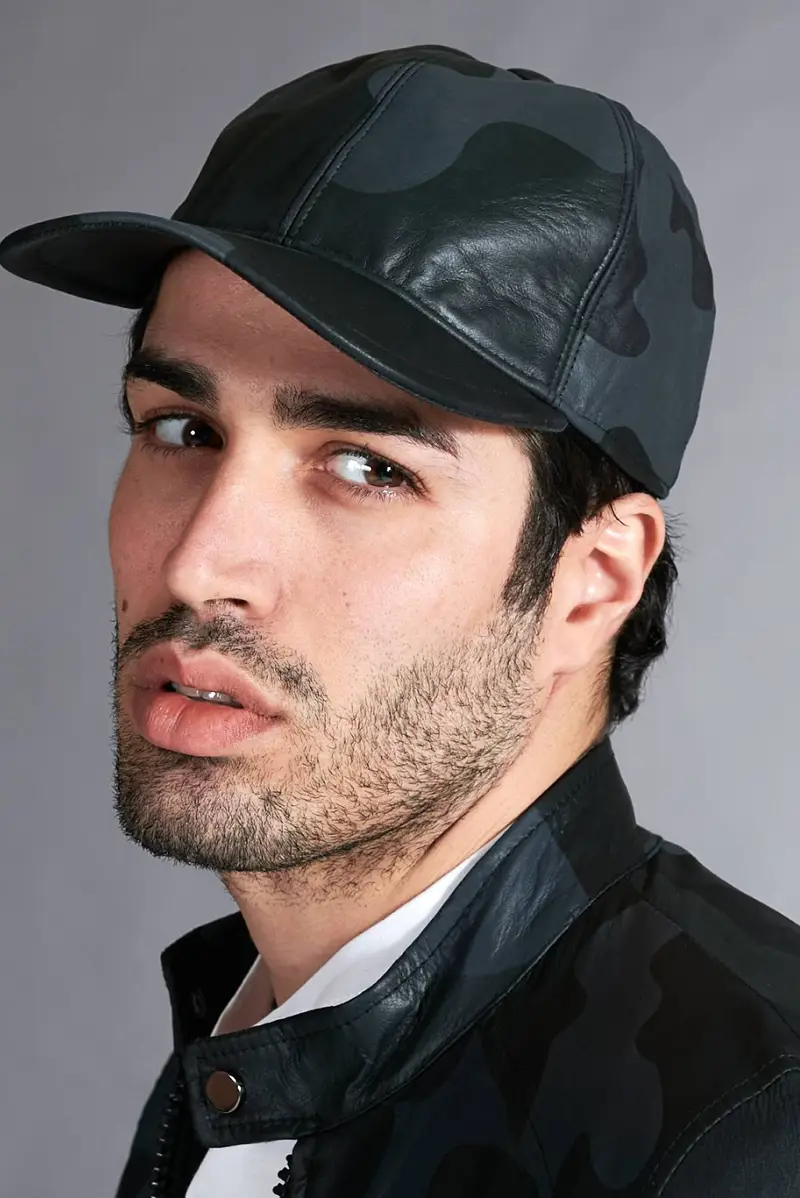 Cappello baseball in pelle nera mimetico unisex berretto strappo regolabile D'Arienzo, Seleziona Taglia S (55cm), Colore Nero