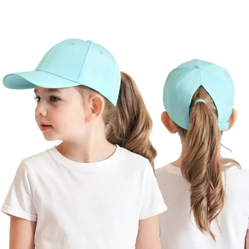 Cappello da baseball per bambini da 3 a 8 anni, con coda di cavallo, per ragazze e ragazzi, con protezione UV, regolabile, da golf, da tennis, da baseball, Blu, Taglia unica