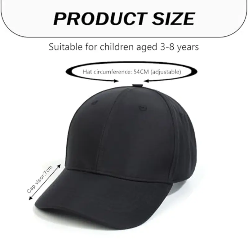 Cappello da baseball per bambini da 3 a 8 anni, con coda di cavallo, per ragazze e ragazzi, con protezione UV, regolabile, da golf, da tennis, da baseball, Nero, Taglia unica miniatura 2