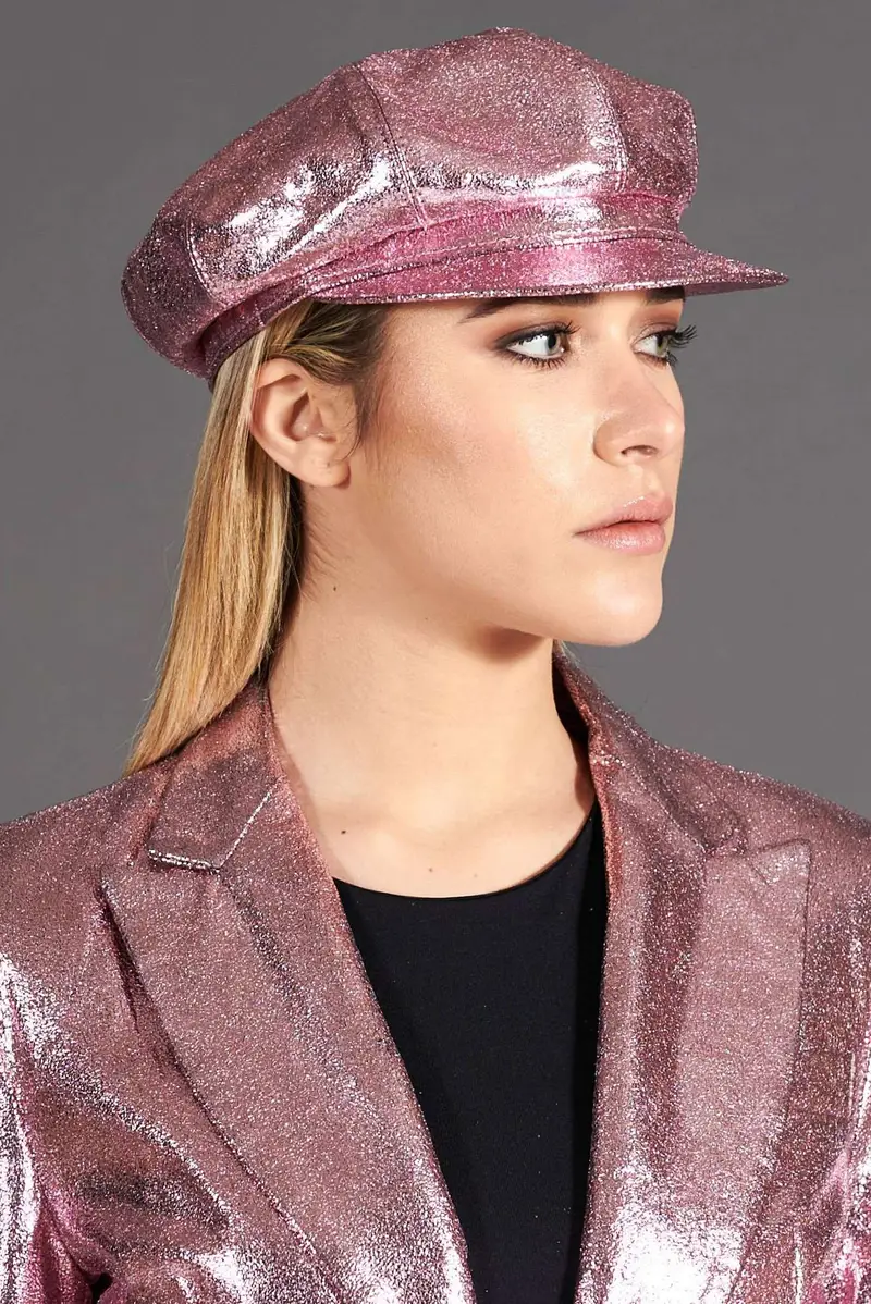 Cappello da donna in pelle laminata rosa berretto francese D'Arienzo, Seleziona Taglia S (55cm), Colore Rosa