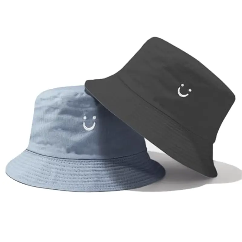 Cappello da sole per bambini, cappello da pescatore per bambini con faccina sorridente, cappello da sole reversibile per bambini, cappello da pescatore a tesa larga per bambini e bambine, per 2-8 anni