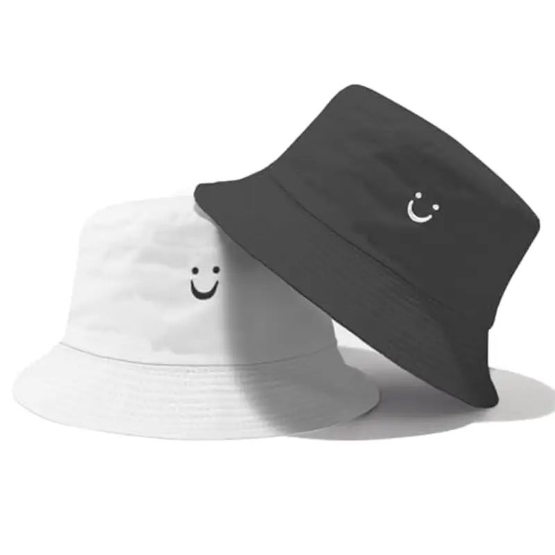 Cappello da Sole per Bambini, Smile Kids Bucket Hat Girl Boys Sun Hat Reversibile Toddler Hat Wide Brim Boys Girls Bucket Hat Double Sided Breathable Sun Hats per Bambini da 2 a 8 Anni (Nero/Bianco)
