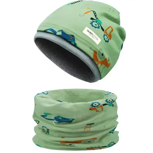 Cappello e Sciarpa per Bambini Invernale,Motivi Diversi Reversibile Sciarpa Berretto in Maglia Morbido Elasticizzato a