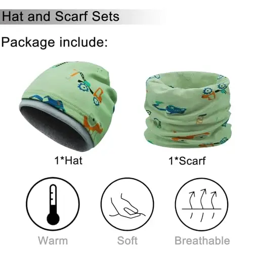 Cappello e Sciarpa per Bambini Invernale, Motivi Diversi Reversibile Sciarpa Berretto in Maglia Morbido Elasticizzato a miniatura 2