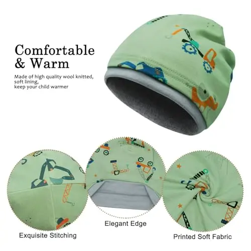 Cappello e Sciarpa per Bambini Invernale, Motivi Diversi Reversibile Sciarpa Berretto in Maglia Morbido Elasticizzato a miniatura 3