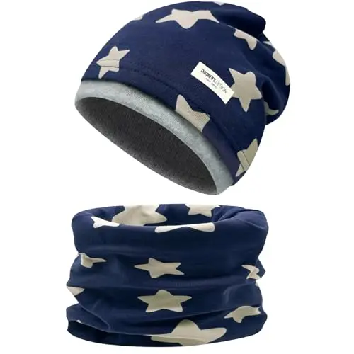 Cappello e Sciarpa per Bambini Invernale,Motivi Diversi Reversibile Sciarpa Berretto in Maglia Morbido Elasticizzato a