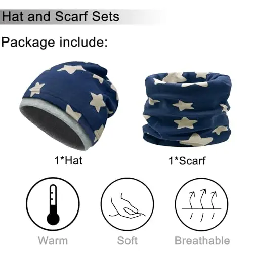 Cappello e Sciarpa per Bambini Invernale, Motivi Diversi Reversibile Sciarpa Berretto in Maglia Morbido Elasticizzato a miniatura 2
