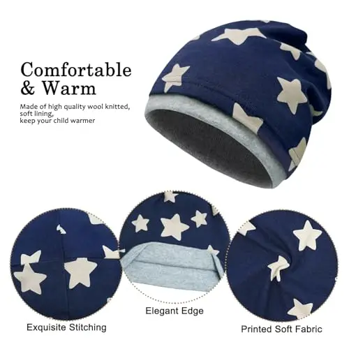Cappello e Sciarpa per Bambini Invernale, Motivi Diversi Reversibile Sciarpa Berretto in Maglia Morbido Elasticizzato a miniatura 3