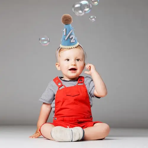 Cappello Mezzo Compleanno, 1/2 Cappello Festa Neonato Corona Conchiglia Fiocco Sei Mesi per Bambine Bambini Decorazioni miniatura 3