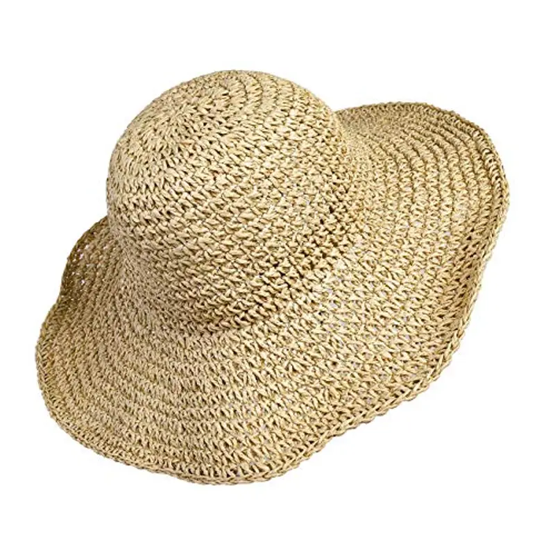 Cappello Parasole di Paglia da donna Elegante, Cappello Tesa Larga da Sole Estate, flessibile e pieghevole per l’estate viaggio e la spiaggia Vacanze (beige)