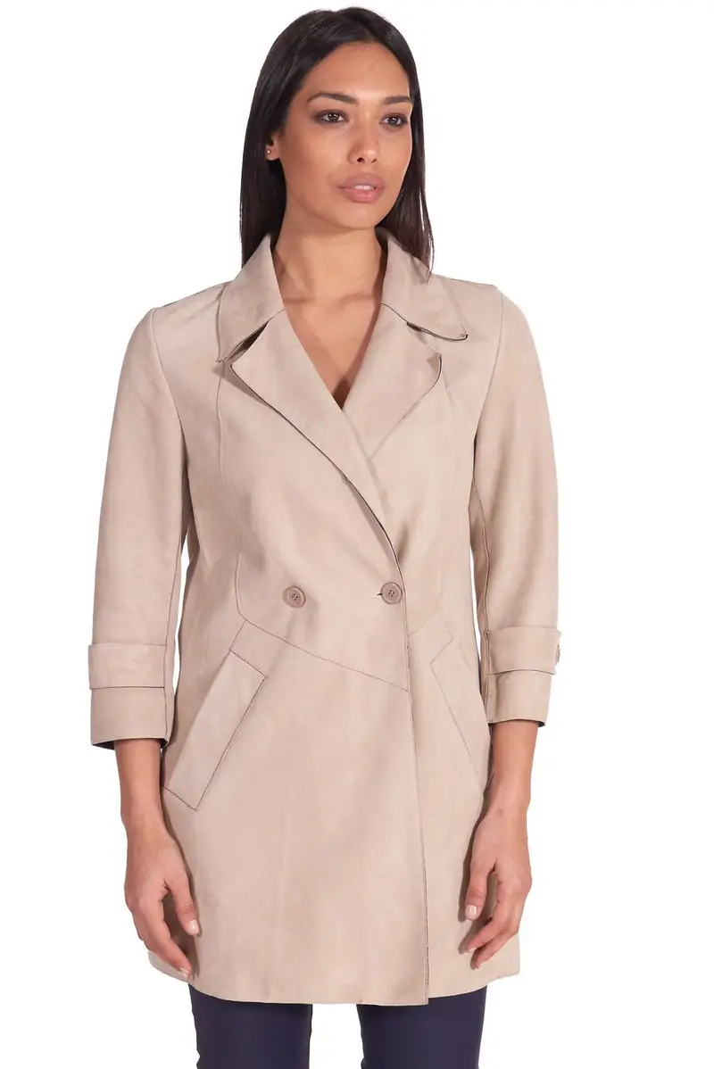 Cappottino in pelle scamosciata beige fodera tessuto D'Arienzo, Seleziona Taglia S, Colore Beige