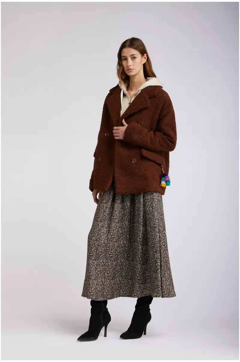 cappotto corto doppiopetto tessuto bouclè espresso 44