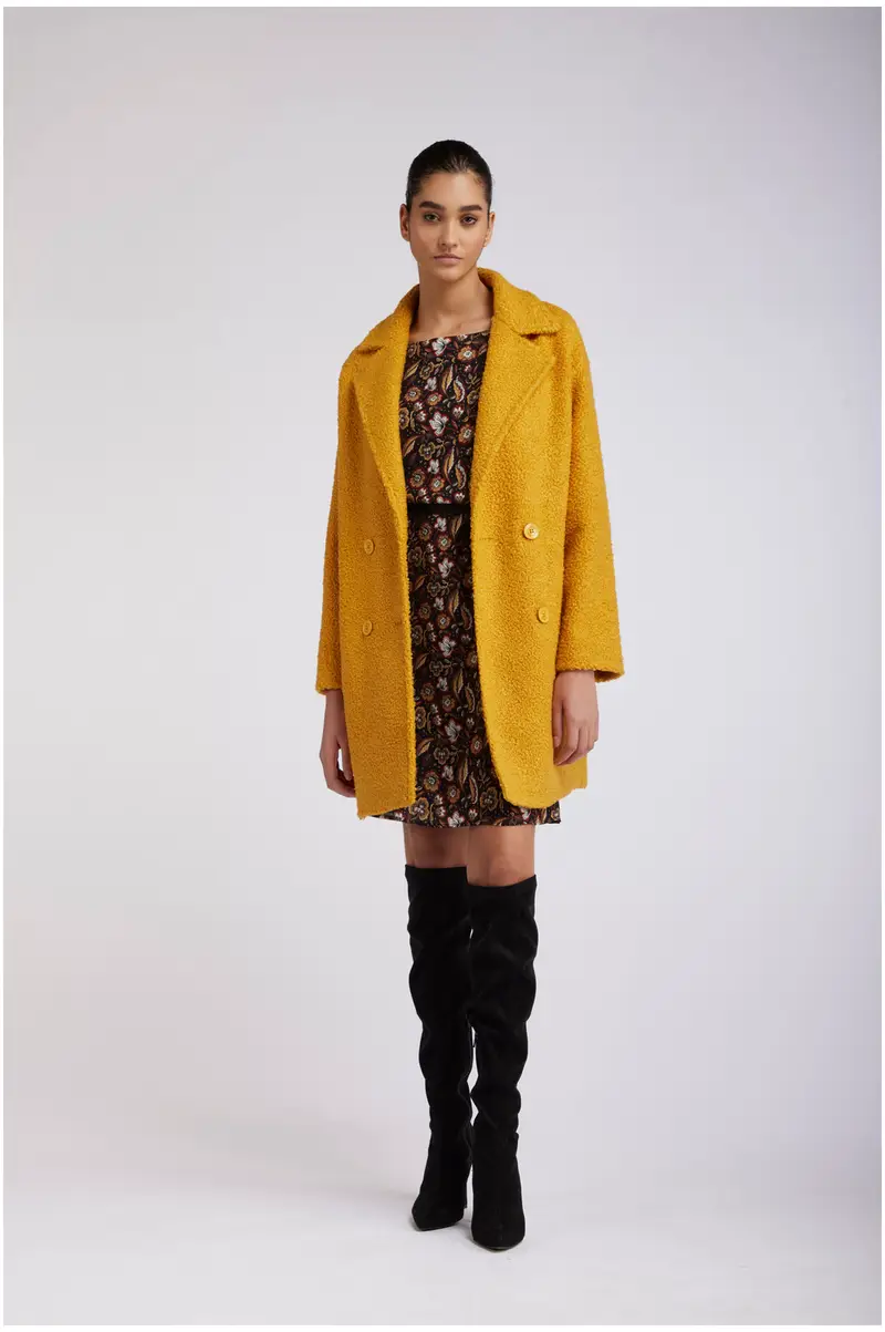 cappotto doppiopetto over tessuto bouclè ocra 38