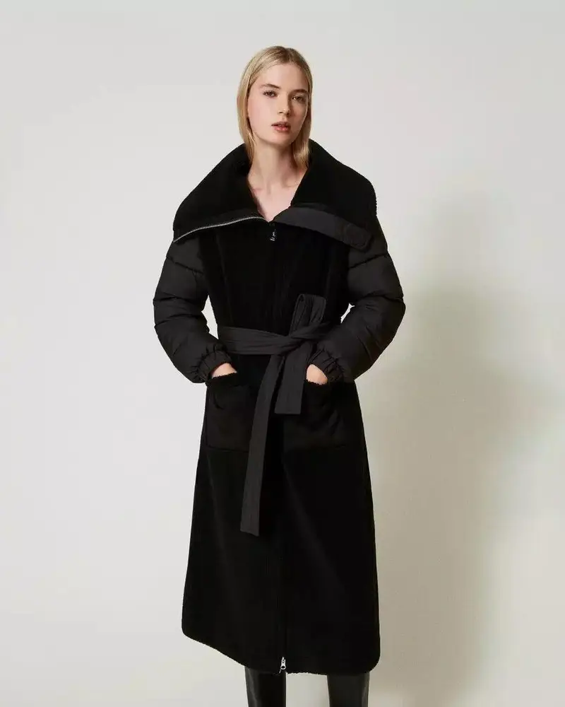 Cappotto imbottito in faux fur nero