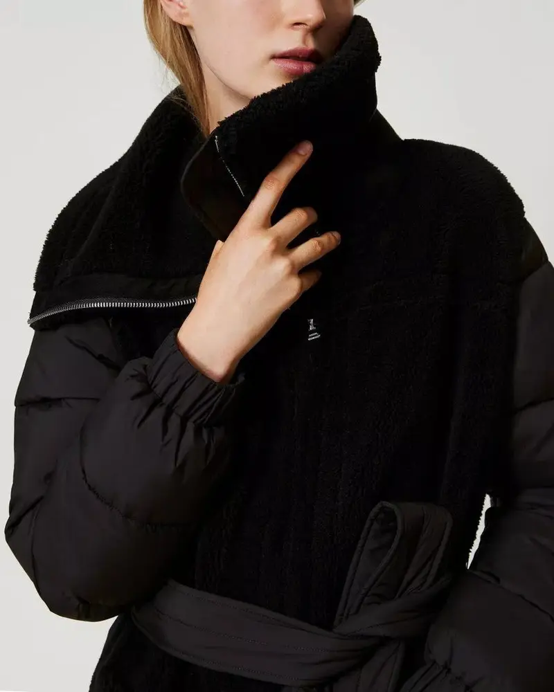 Cappotto imbottito in faux fur nero miniatura 2