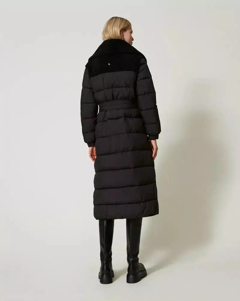 Cappotto imbottito in faux fur nero miniatura 3