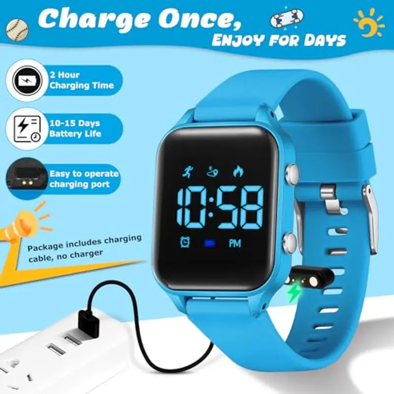 caprock Orologio digitale a LED per bambini, con contapassi, impermeabile fino a 50 atm, con calcolo della distanza/vibrazione, doppia sveglia/cronometro miniatura 3