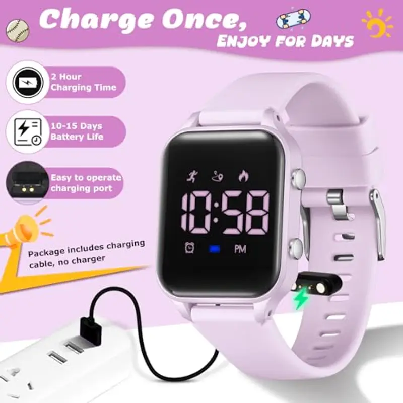 caprock Orologio digitale a LED per bambini, con contapassi, impermeabile fino a 50 atm, con calcolo della distanza/vibrazione, doppia sveglia/cronometro miniatura 3