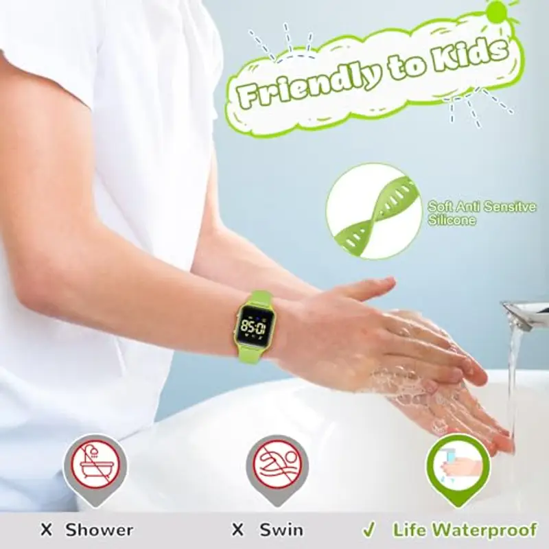 caprock Orologio digitale a LED per bambini, con contapassi, impermeabile fino a 50 atm, con calcolo della distanza/vibrazione, doppia sveglia/cronometro miniatura 2