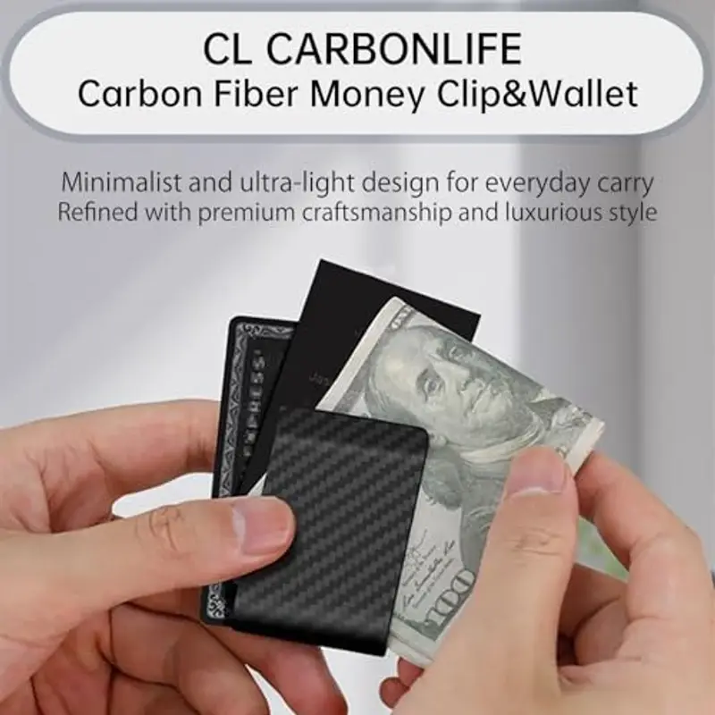 Carbonlife - Portafoglio in fibra di carbonio, con clip per carte di credito, da uomo, Nero opaco, Medium miniatura 3