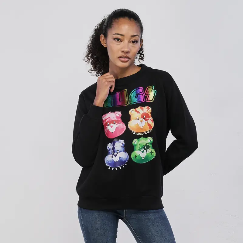 Felpa nera da donna con stampa cartoon