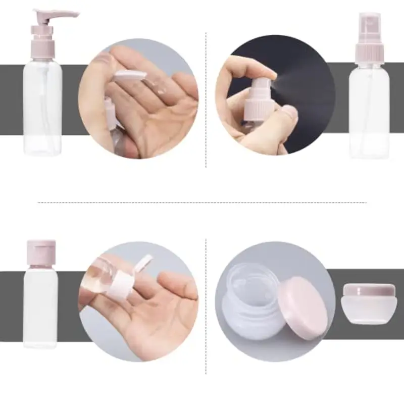 Carehabi Set di 11 kit viaggio liquidi, contenitori viaggio aereo 30/50/60/80 ml, piccole lattine di crema, flacone miniatura 2