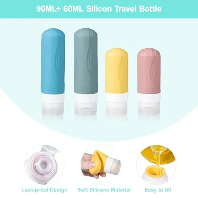 Carehabi Set di 20 Flaconi Ricaricabili, Flaconi di Silicone per Viaggi da 90ml+60ml per Viaggi e Aerei, Flacone Spray da miniatura 2