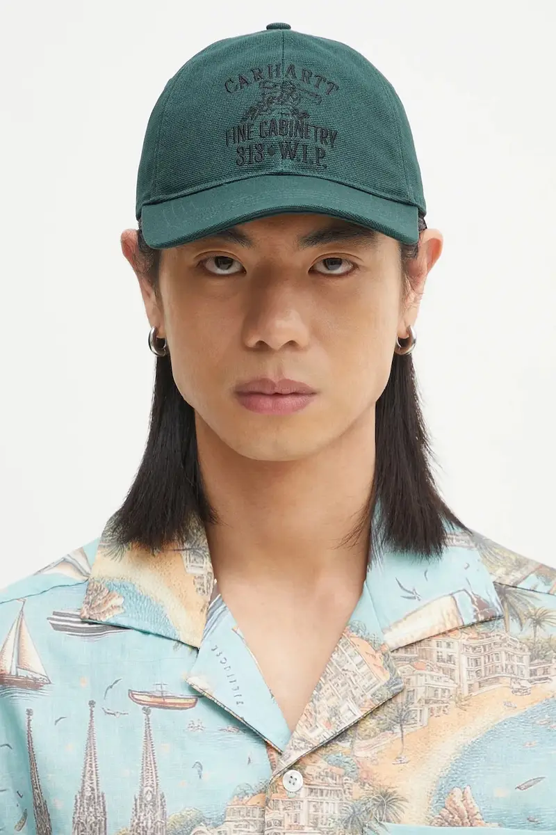 berretto da baseball in cotone Cabinetry Cap colore verde con applicazione I034749