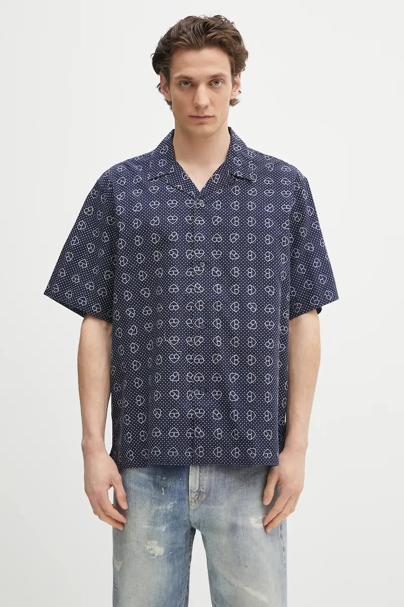 camicia in cotone S/S Furoshiki Shirt colore blu navy I034549