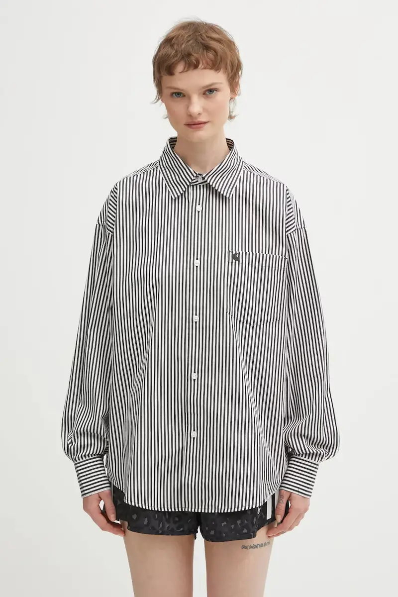 camicia in cotone W‘ LS Daldry Shirt Nero